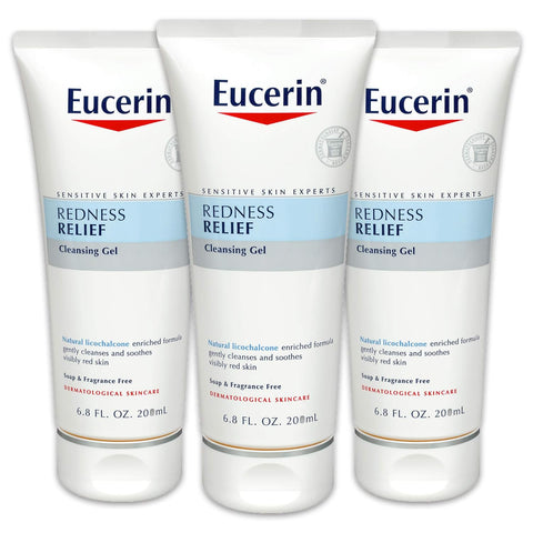 Eucerin Redness Relief Cleansing Gel - Fragrance Free, Gently Cleanses Sensitive Skin - 6.8 fl. oz. Tube (Pack of 3)