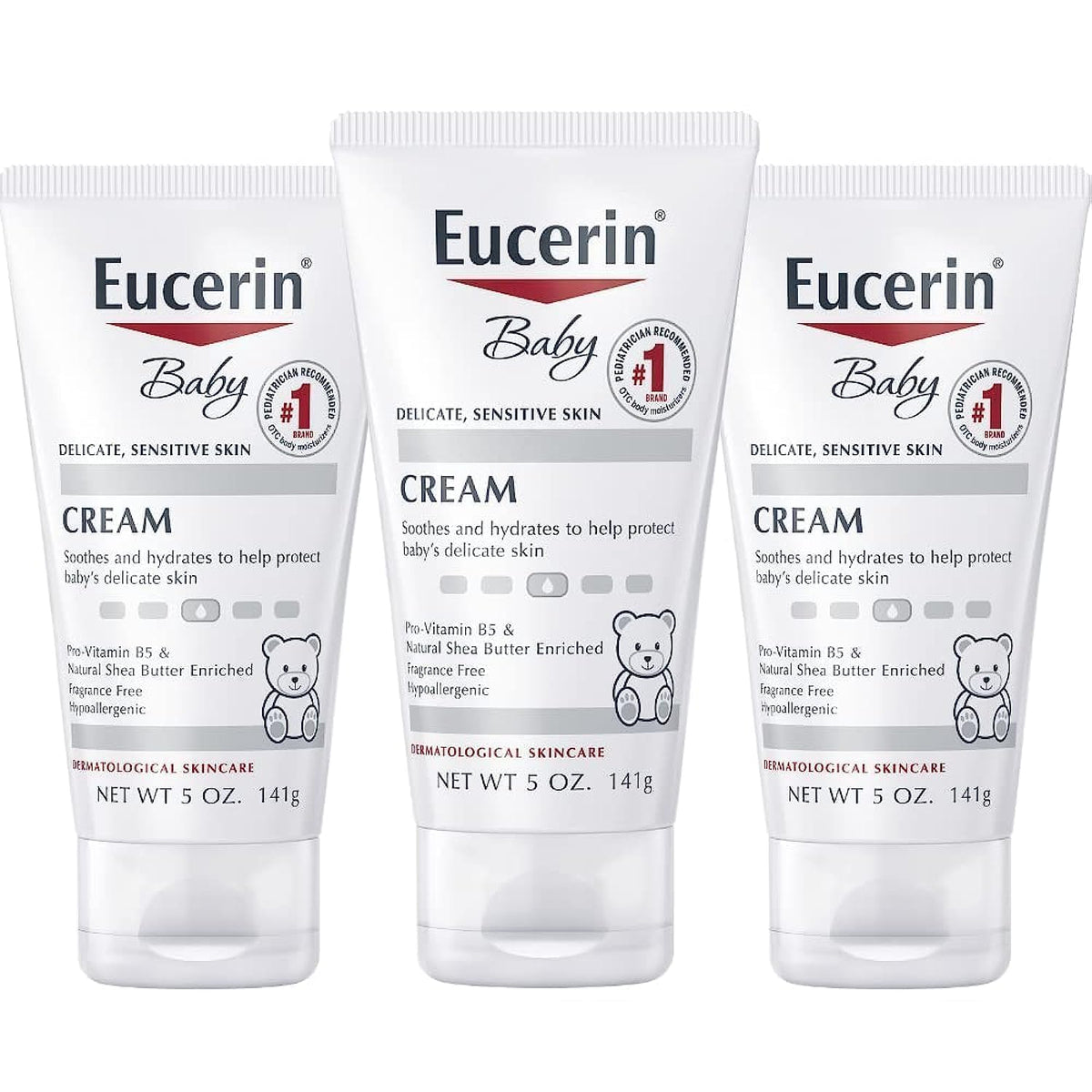 Eucerin Baby Cream - Pack of 3, Hypoallergenic & Fragrance Free, Gentle Every Day Lotion for Sensitive Skin - 5 oz.