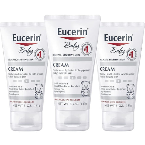 Eucerin Baby Cream - Pack of 3, Hypoallergenic & Fragrance Free, Gentle Every Day Lotion for Sensitive Skin - 5 oz.