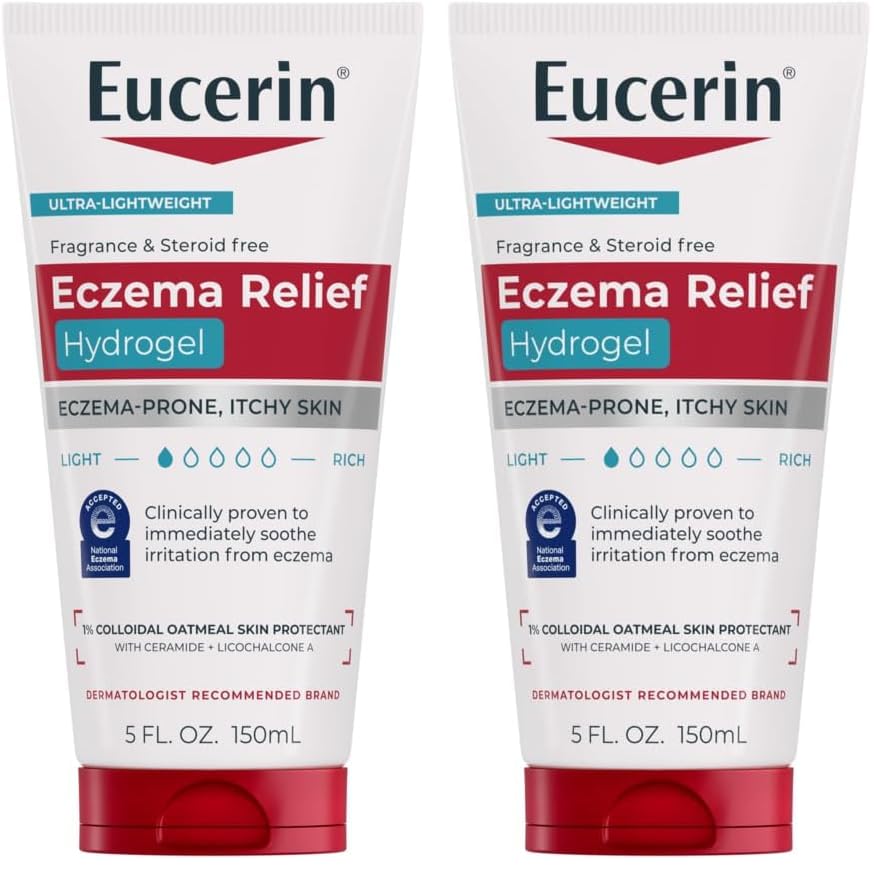 Eucerin Eczema Relief Hydrogel for Dry,Itchy,Eczema-Prone Skin,Fragrance Free and Steroid Free Body Moisturizer for Dry Skin,5 Fl Oz Tube,(Pack of 2)