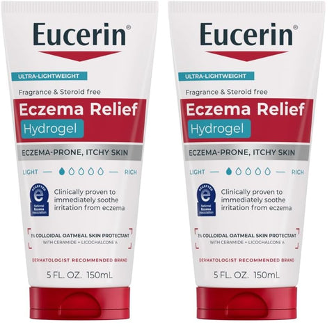 Eucerin Eczema Relief Hydrogel for Dry,Itchy,Eczema-Prone Skin,Fragrance Free and Steroid Free Body Moisturizer for Dry Skin,5 Fl Oz Tube,(Pack of 2)